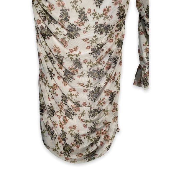Floral Bodycon Dress Mesh Ruched Occasion Sundress Form Fitting XL - Picture 4 of 9